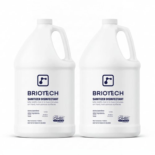 BRIOTECH Sanitizer Disinfectant Hypochlorous, Kill 99.99% of Viruses & Bacteria, Control Mold, Eliminate Odor, Gentle for Nursery & Play Rooms, Food Contact Surface Sanitizer, 1 Gallon Refill (2 Pack)