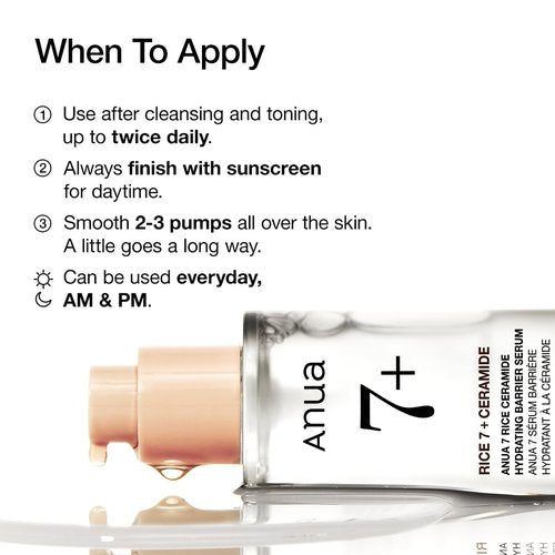 Anua Rice Ceramide 7 Hydrating Barrier Serum - Moisturizing & Lightweight for Sensitive Skin | 1.69 fl oz
