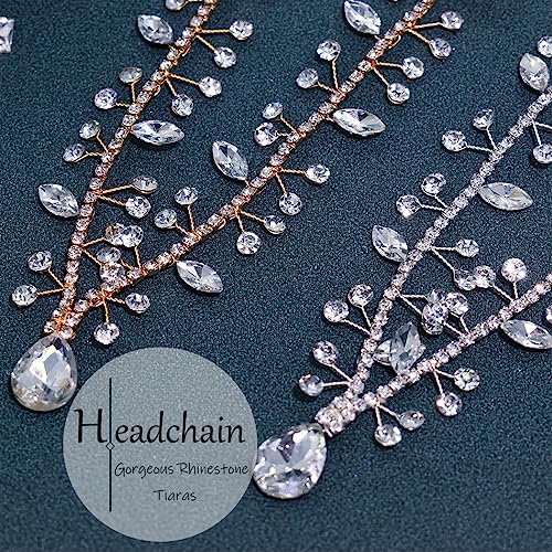 NAISKA Crystal Head Chain Bride Wedding Headband Teardrop Headpiece Bridal Forehead Hair Chain Rhinestone Headpieces Jewelry Prom Costume Hair Accessories for Women and Girls(Silver)