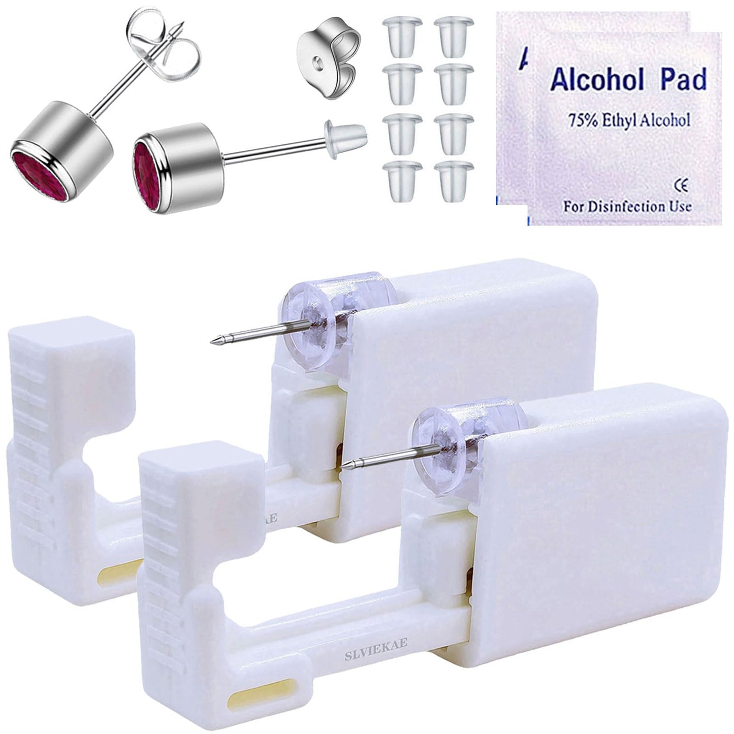 SLVIEKAE 14 Pcs Ear Piercing Kit | Multi Purpose Ear Piercing Gun Kit | Professional Ear Piercing Gun Kit for Salon and Home Piercing (Red)