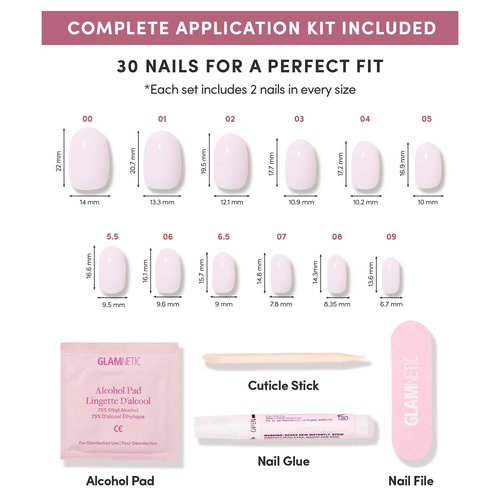 Glamnetic Press On Nails - Pink Blush | Salon Quality Short Round Fake Nails | 30 Nail Kit with Glue in 12 Sizes