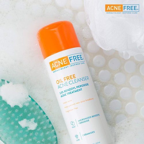AcneFree Oil-Free Cleanser - Benzoyl Peroxide 2.5% & Glycolic Acid for Breakouts | Unscented, 8 Fl Oz