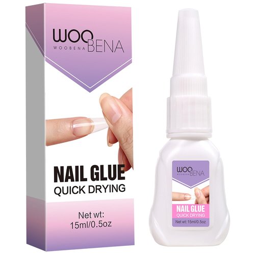 Woobena Nail Glue for Press on Nails,Quick Dry No Need UV, Super Strong Long-Lasting Gentle on Nails, Ideal for DIY & Salon Use Nail Art (15g/0.5 oz)