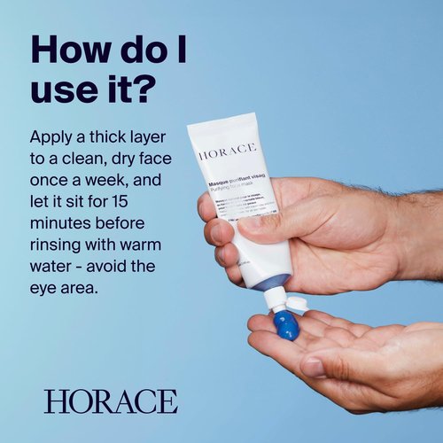 HORACE Purifying Face Mask for Men - Deep Cleanse with Kaolin Clay & Blue Everlasting Flower - Unscented, 2.45 fl. oz.