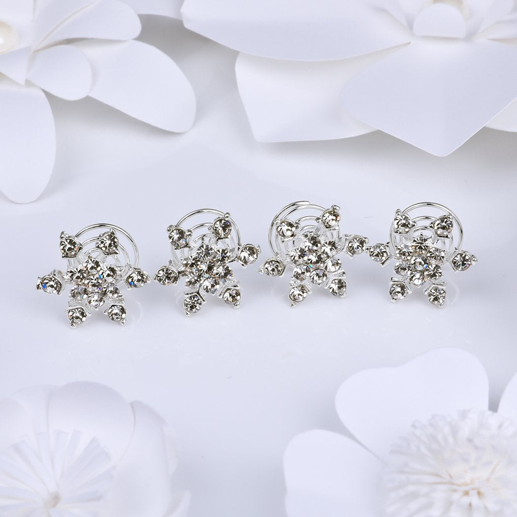 Jovono Boho Hair Clips Silver Crystal Headpieces Wedding Snow Hair Accerssories for Women and Girls (Set-2)