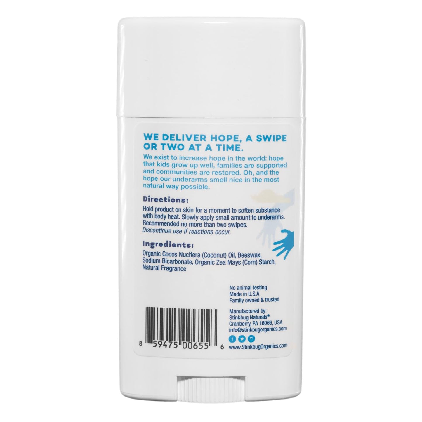 Stinkbug Naturals Organic Deodorant Stick - Aluminum Free, Sweet Peppermint & Coconut Oil, 2.1 Oz