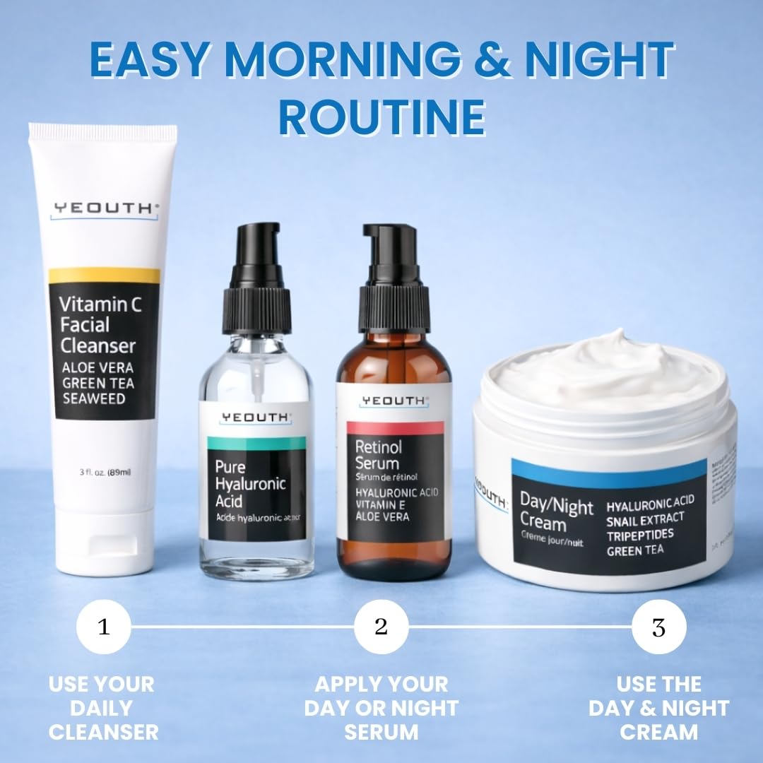 YEOUTH Day & Night Face Moisturizer - Hydrating Hyaluronic Acid & Snail Mucin Cream, 4oz
