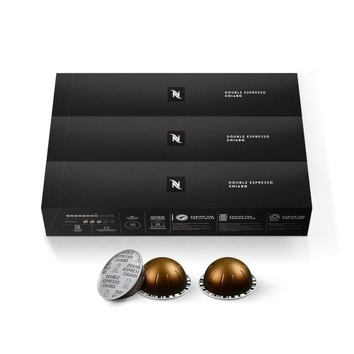 Nespresso Vertuo Double Espresso Chiaro - Medium Roast Coffee Pods, 30-Count, Brews 2.7oz