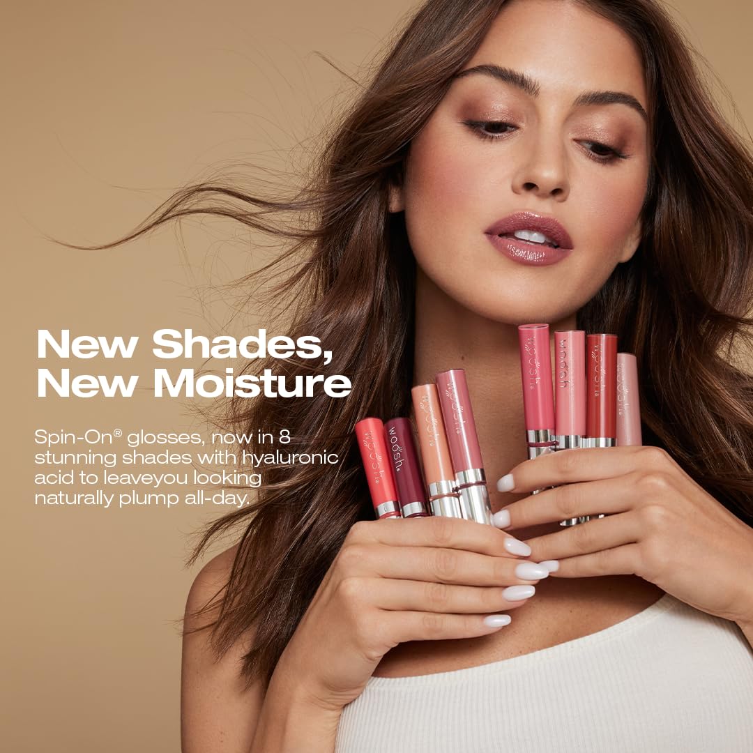 Woosh Beauty Spin-On Lip Gloss - Hydrating Hyaluronic Acid & Shea Butter Formula | Vegan, Shine Finish