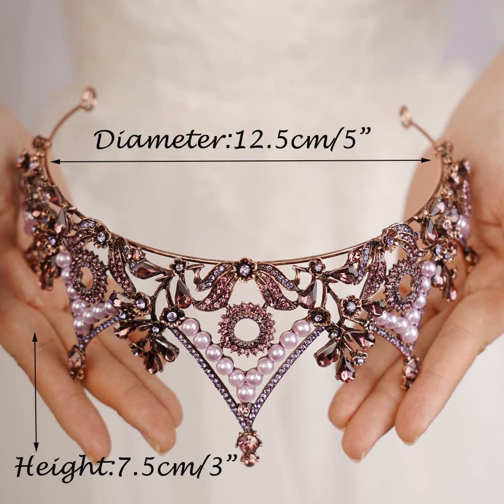 wekicici Baroque Queen Crown Purple Crystal Tiara Rhinestone Princess Wedding Headband for Women Girl Birthday Pageant Party(Purple)