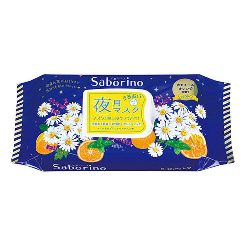 Bcl Saborino Night Face Mask - Moist Chamomile & Orange Scent, 28 Pcs | Green Tea Set