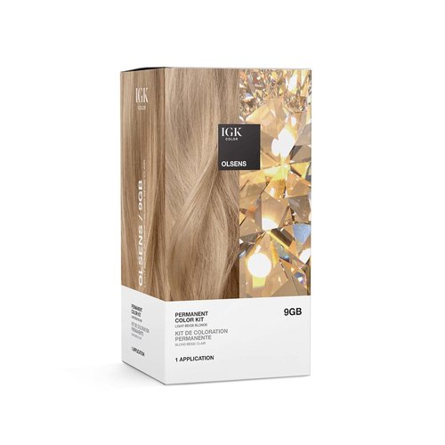 IGK Permanent Hair Dye Color Kit - 9GB Olsens Light Beige Blonde | 100% Gray Coverage, Strengthens & Adds Shine