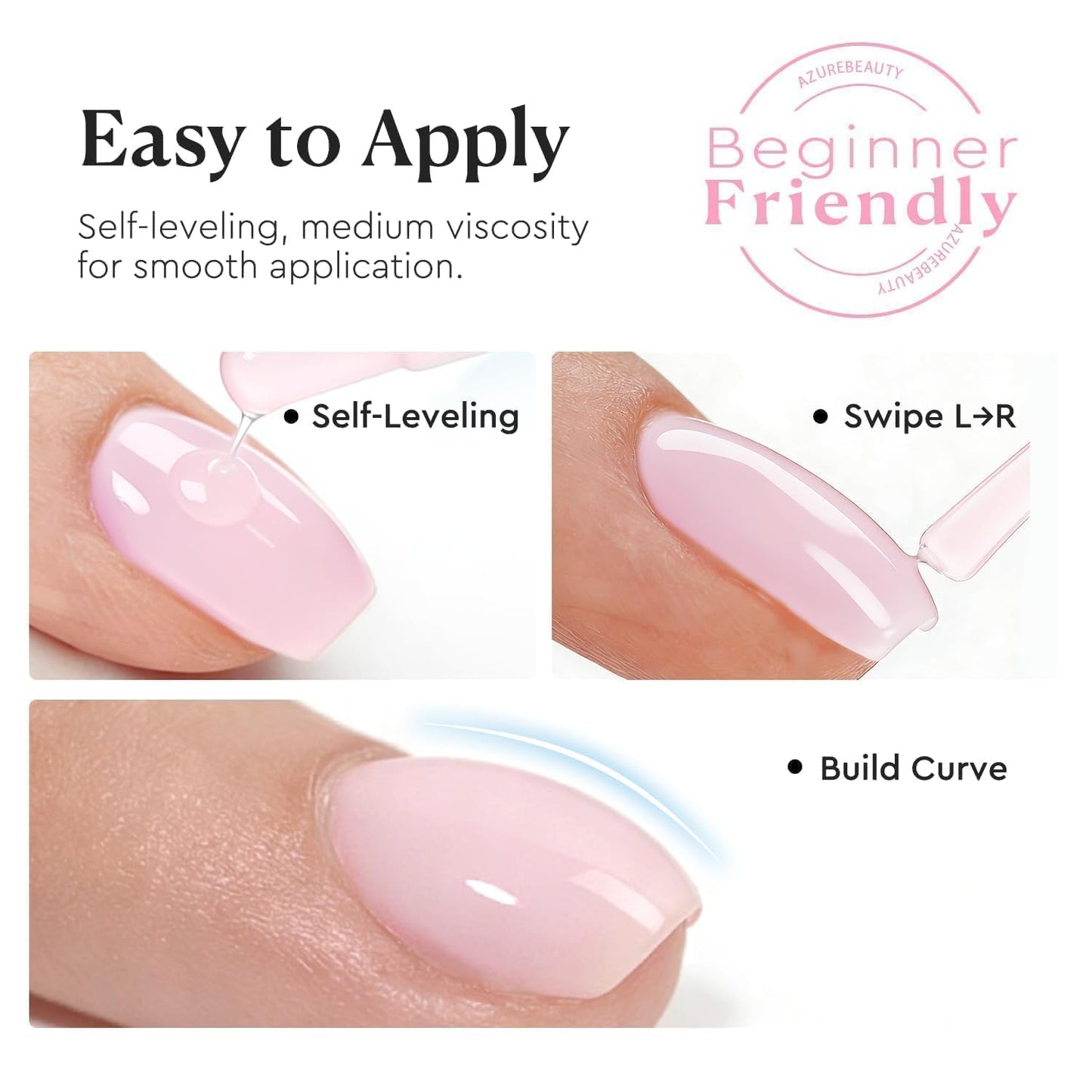 AZUREBEAUTY Rubber Base Builder Gel Polish - 15ml Nude Pink, Self-Leveling Nail Strengthener, Long-Lasting Soak Off UV LED