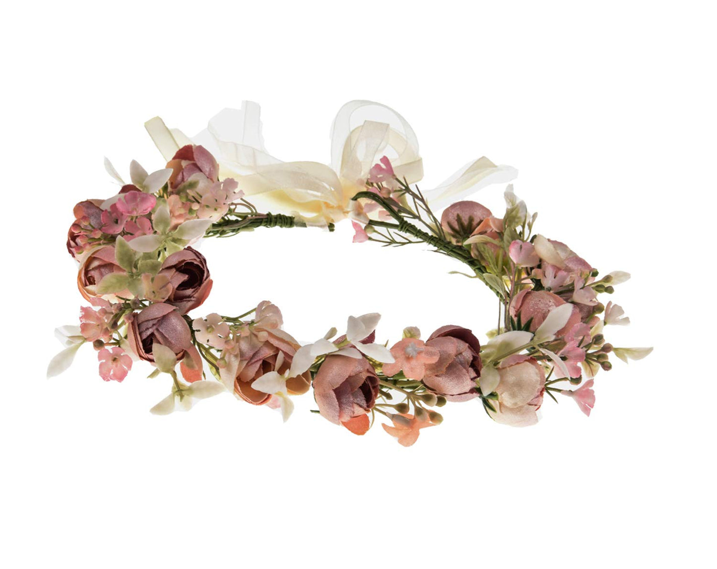 DDazzling Green Leaf Crown Boho Leaf Crown Eucalyptus Halo Wedding Woodland Crown Photo Prop (Flower Pink)