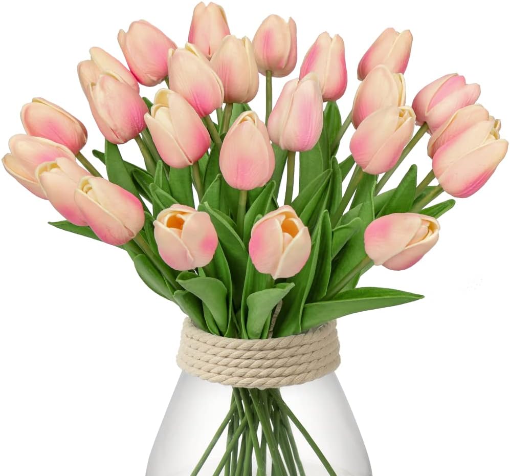 24 Pink Tulips | Artificial Flowers - 13.5" Faux Tulips for Home Decor, Weddings & Mother's Day