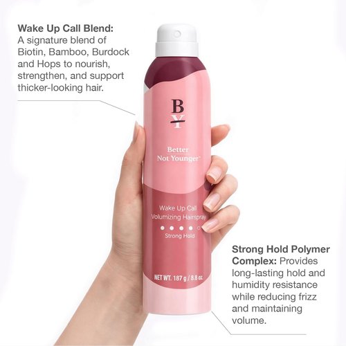 Better Not Younger Strong Hold Thickening Hairspray - Volumizing Biotin Formula for Women 40+ - 7.6 oz