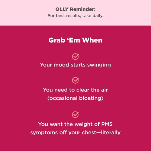 OLLY Period Hero Gummies - PMS Support Supplement with Chasteberry & Vitamin B6 | Cran-Raspberry Flavor, 60 Count