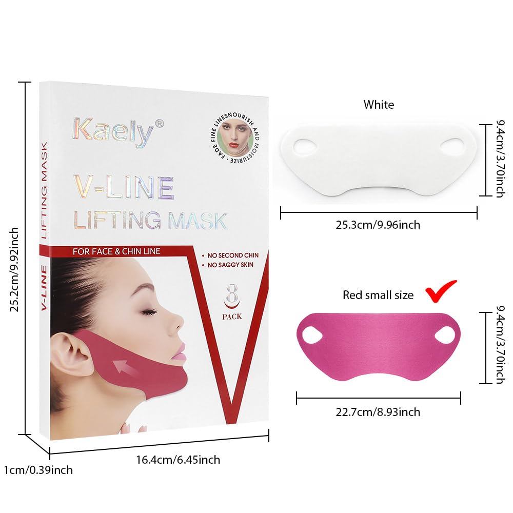 Kaely NEW 8Pcs Red V Line Lifting Mask,V Line Chin Strap,V Shaped Contouring Face Mask with Collagen,Hydrating Anti-aging,Small Size