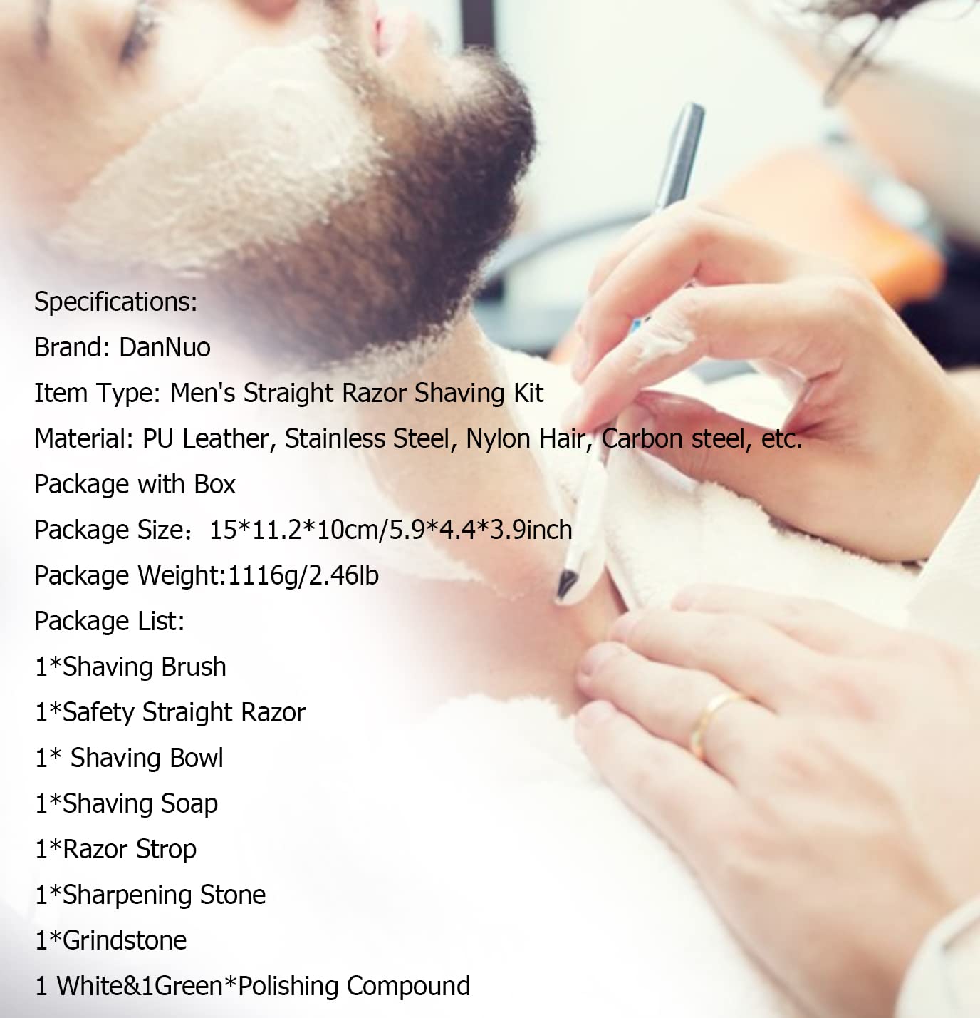 DanNuo Safety Straight Razor Shaving Set for Men with Shaving Brush Browl Barber Razor Strop Sharpening Stone Shaving Soap Polishing Compound Gift Set