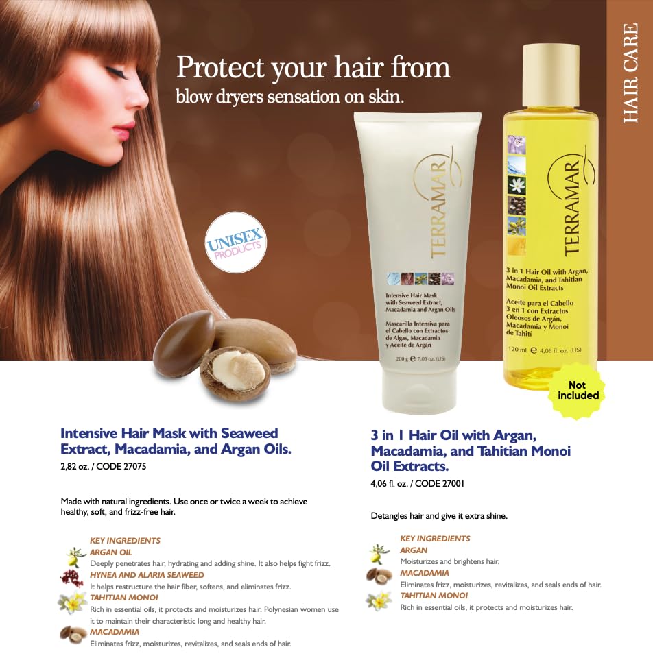 Terramar Intensive Hair Mask - Deep Conditioning with Seaweed, Macadamia & Argan Oils | 7.05 oz