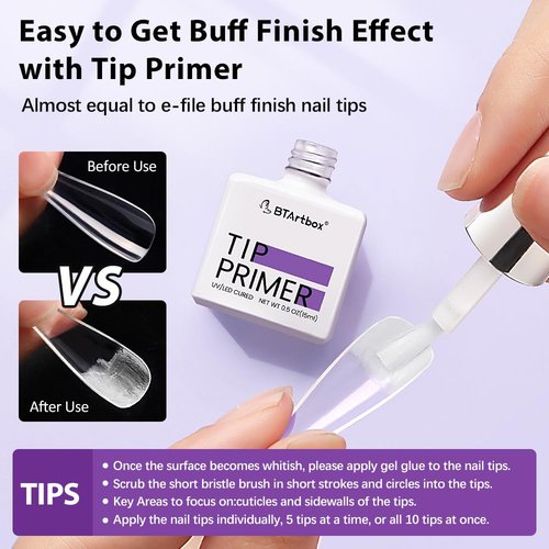 BTArtbox Nail Glue & Primer Set - 2 x 0.5 Fl Oz Acrylic French Ballerina Nail Gel, Long Lasting Super Strong 4 in 1 UV Nail Gel for Press On Nails