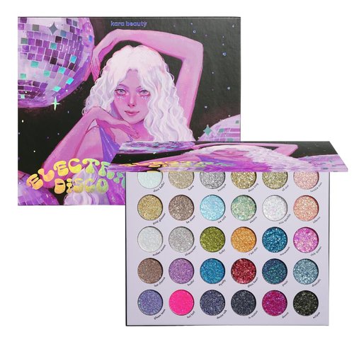Kara Beauty Electric Disco Glitter Eyeshadow Palette - 30 Color Pressed Glitter for Rave & Festival Looks