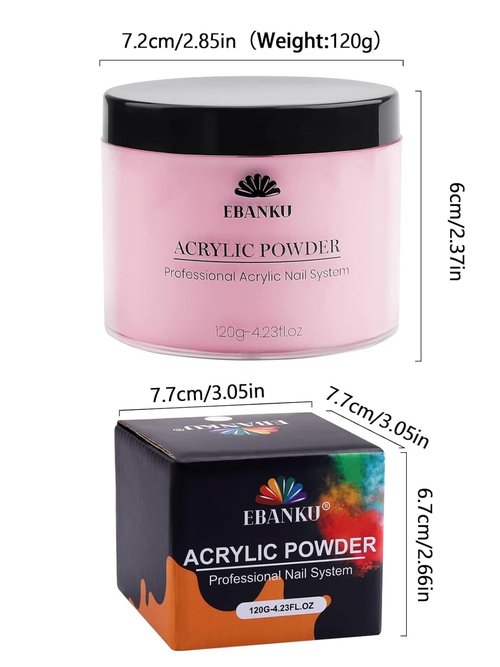 EBANKU Acrylic Powder - Pink 120g | Long-Lasting 3D Nail Extensions & Carving, No Lamp Needed