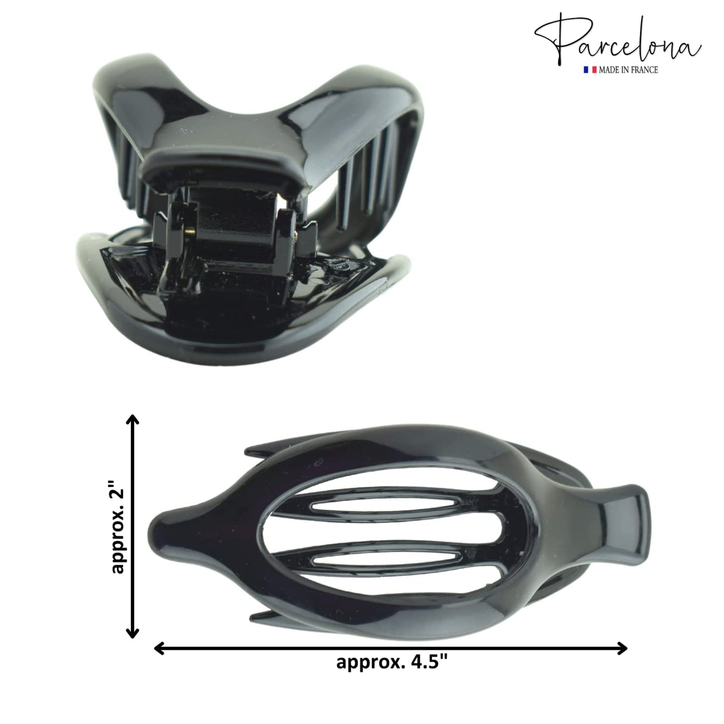 Parcelona French Wide Beak Celluloid Slide-in Hair Claw Clip (Black)