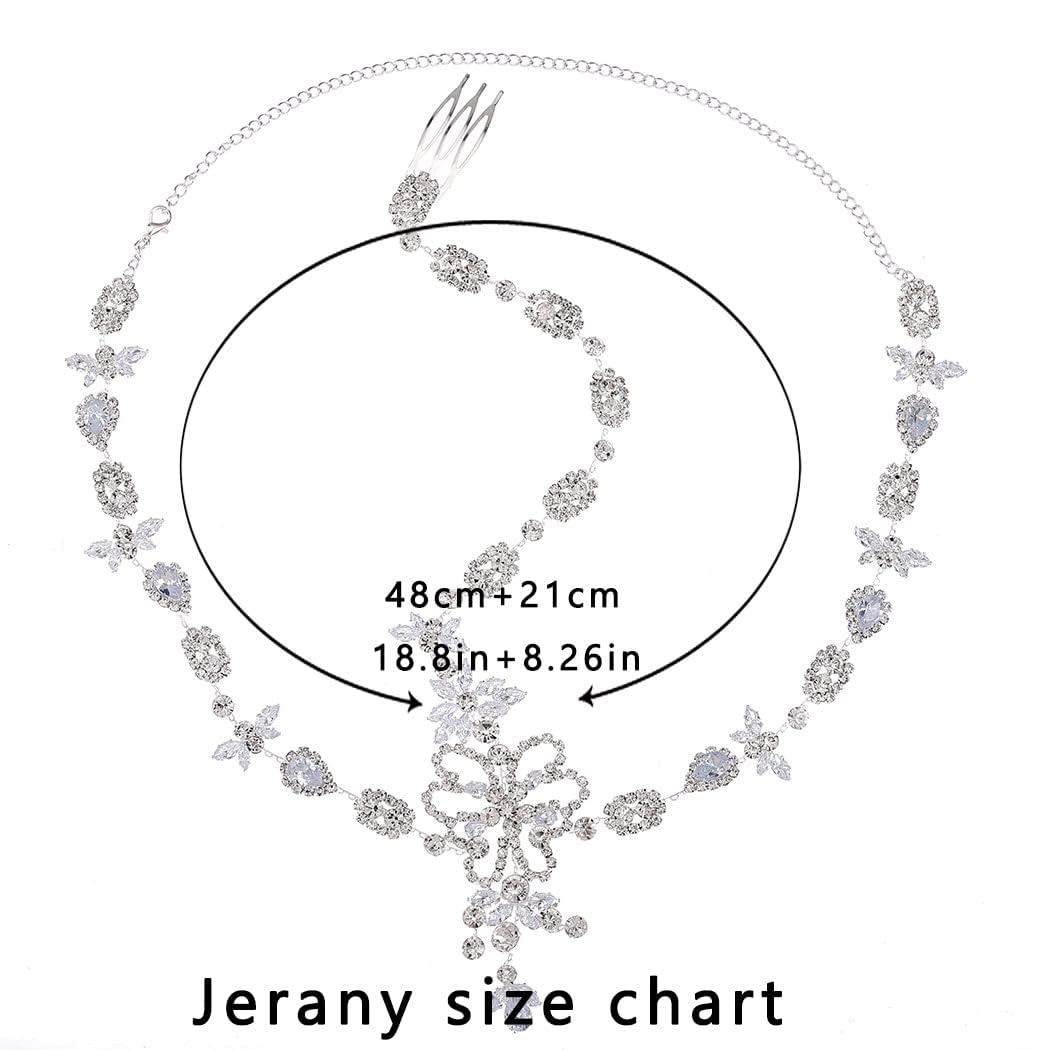 Jerany Rhinestone Head Chain Silver Wedding Headpieces Jewelry Brides Crystal Hair Chain Shiny Forehead Chain Halloween Festival Costume Head Jewelry for Women