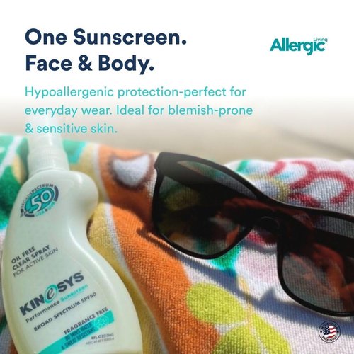 KINeSYS SPF 50 Fragrance-Free Clear Spray Sunscreen - Hypoallergenic UVA/UVB Protection for Sensitive Skin | 4 Fl Oz/120 mL
