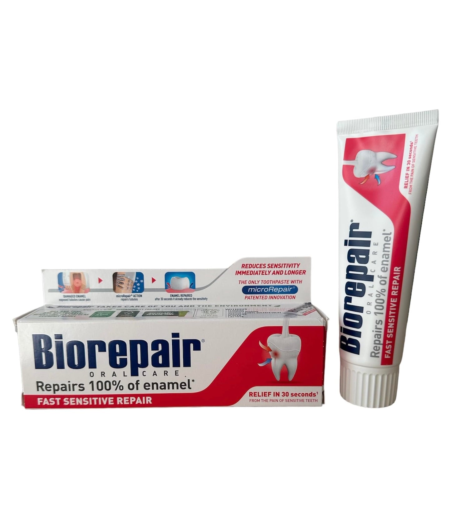 Biorepair: "Fast Sensitive Repair" Toothpaste with microRepair, New Formula - 2.5 Fluid Ounce (75ml) Tubes (Pack of 4) [ Italian Import ]