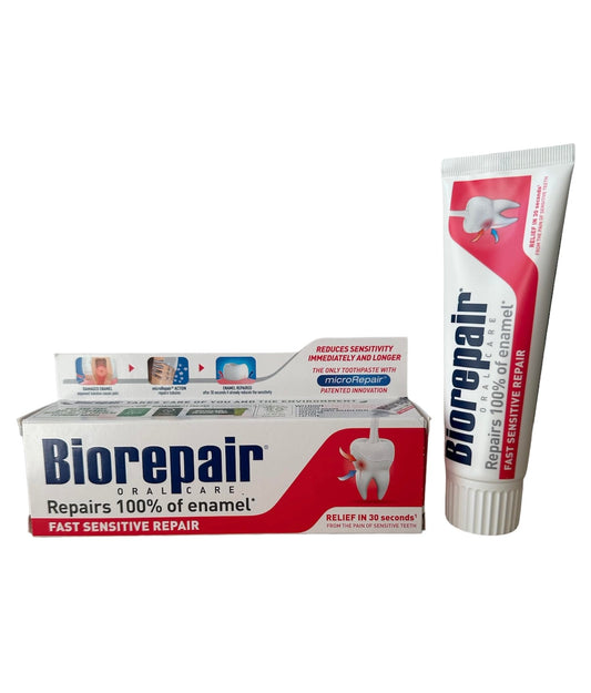 Biorepair: "Fast Sensitive Repair" Toothpaste with microRepair, New Formula - 2.5 Fluid Ounce (75ml) Tubes (Pack of 4) [ Italian Import ]