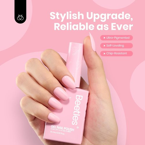 Beetles Pink Gel Polish - Fairy Floss 15ML/0.51Fl Oz, Pastel Light Pink Gel Nail Polish, Soak Off UV LED Lamp Nail Art, Long-Lasting Manicure Salon DIY Home Spring Nails - Gifts for Her