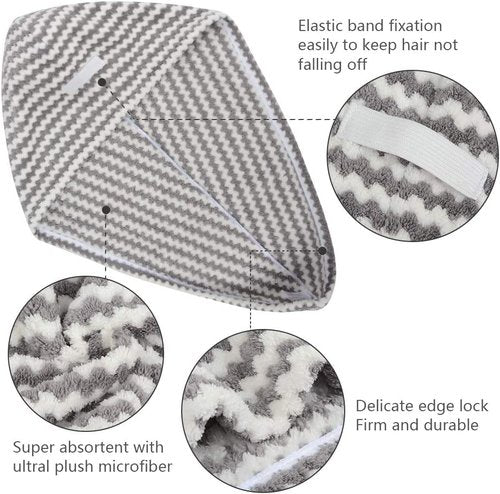 VIVOTE Microfiber Hair Towel Wrap Anti Frizz Hair Turban Hair Drying Towel for Women Wet Hair Absorbent Hair Towel Wrap Head Wrap After Shower 10 x 25.5Inch 3Pack Gray
