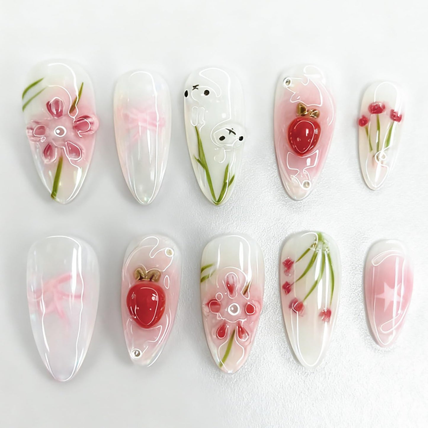 24Pcs St Patrick's Day Press on Nails Short Square Gold French Tip Fake Nails with Gold Rhinestones Horseshoe Rainbow Shamrocks False Nails St Patricks Day Acrylic Nails Irish Stick on Nails for Women