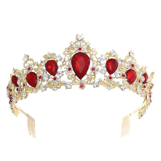 MACOIOR Rhinestone Tiaras and Crowns for Women - Pageant Crown with Comb Crystal Queen Bridal Tiara for Women or Girl Crystal Hair Accessories (Red)