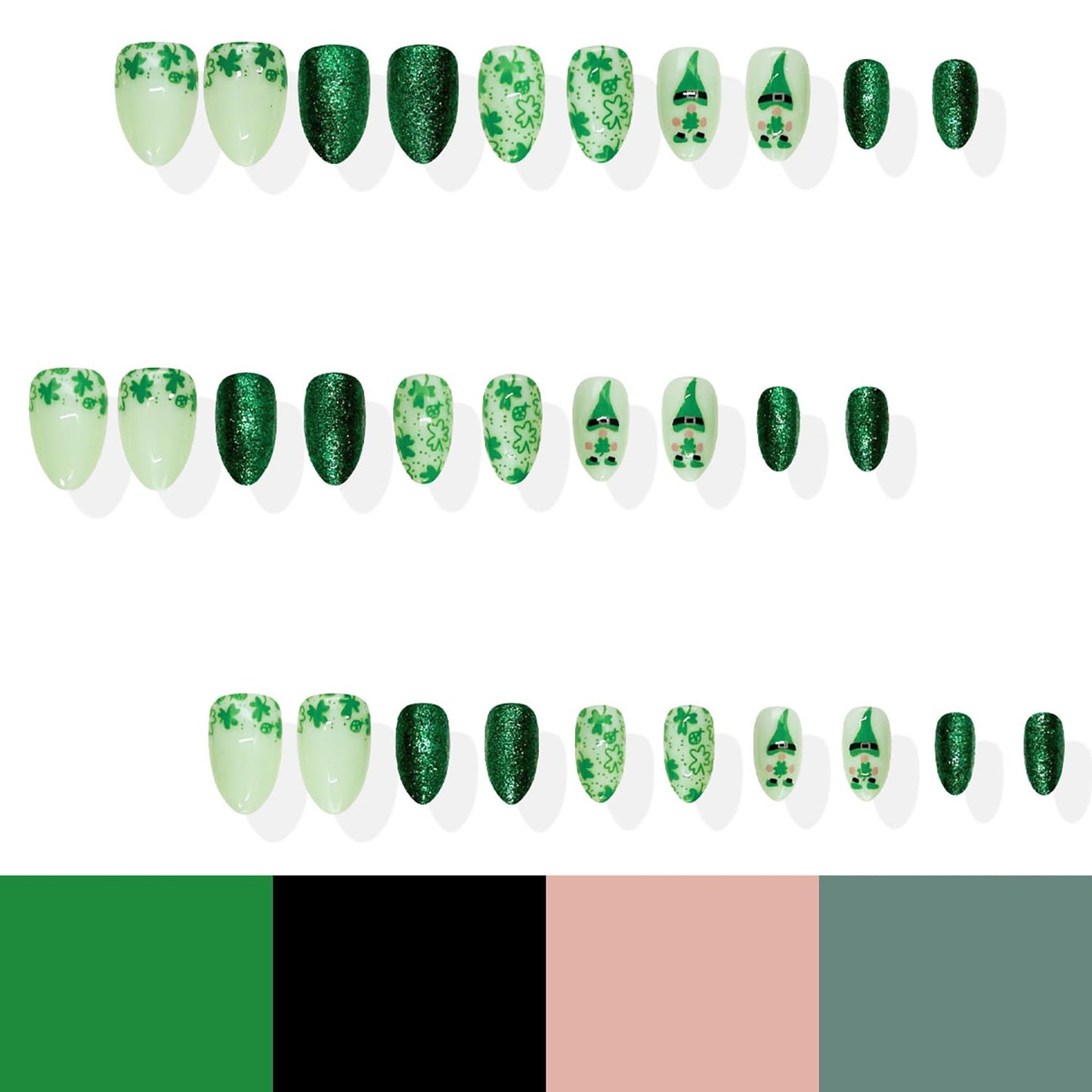 24Pcs St Patrick's Day Press on Nails Short Square Gold French Tip Fake Nails with Gold Rhinestones Horseshoe Rainbow Shamrocks False Nails St Patricks Day Acrylic Nails Irish Stick on Nails for Women