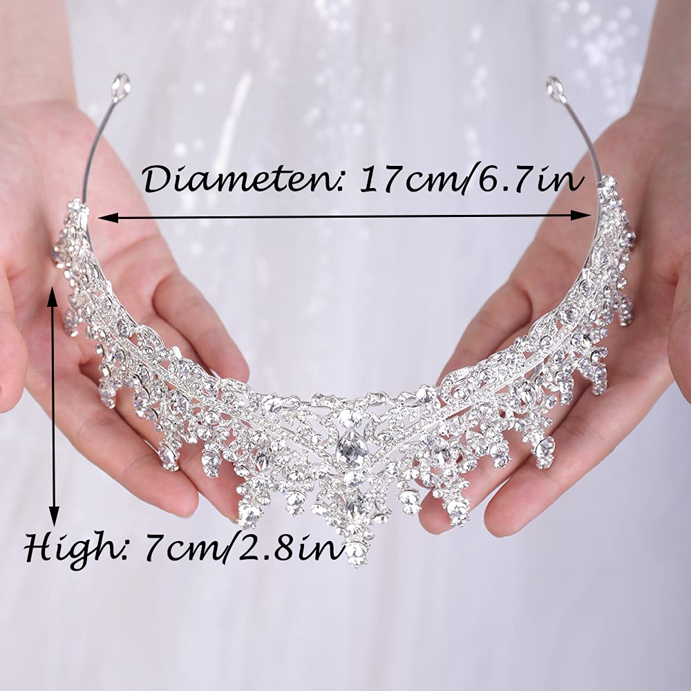 Lerjiaoor Bridal Crystal Princess Tiara at Wedding Halloween Costume Grad Crown Tiara for Women and Girls (Silver), freesize