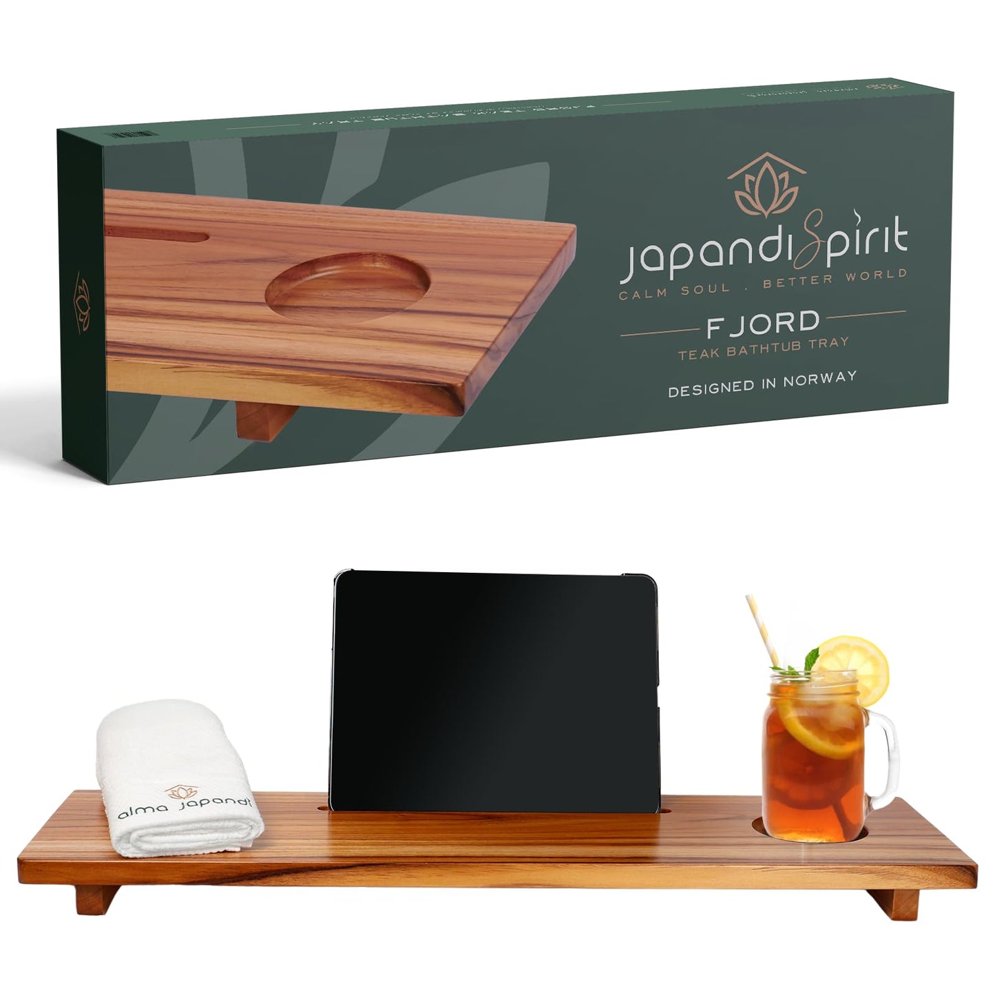 Superior Teak Bathtub Tray for Standard Tubs - Towel & Gift Box Bundle - Sustainable Minimalist Wood Bath Tray for Tub - Anti-Slip Bath Table Tray - Bath Caddy 29 in.