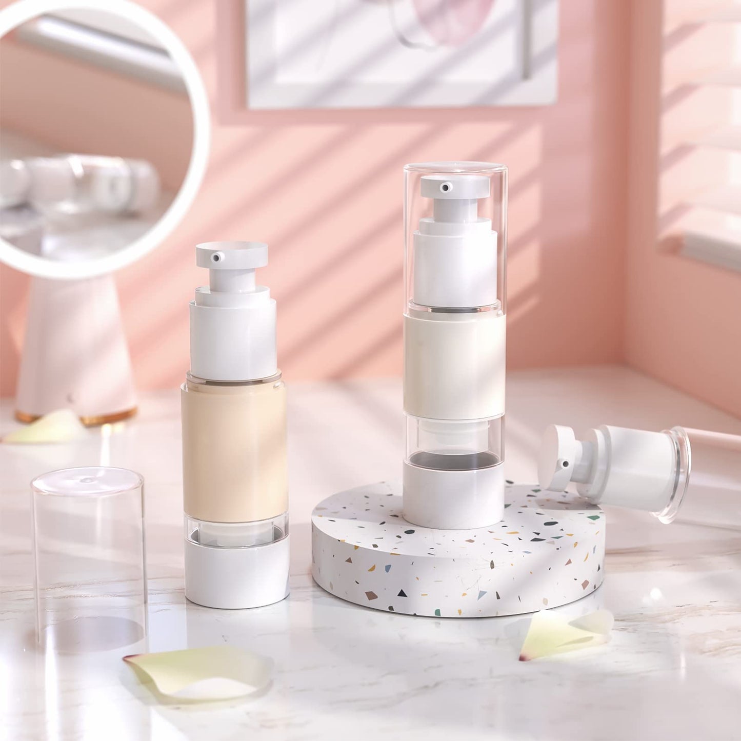 longway 1 Oz 30ml Clear Airless Cosmetic Cream Pump Bottle Travel Size Dispenser Refillable Containers/Foundation for Shampoo (Pack of 6)