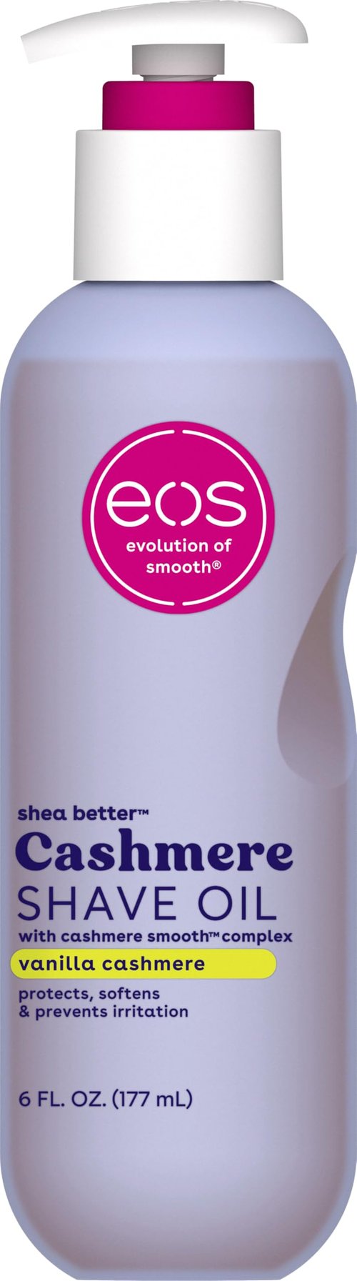eos Cashmere Shave Oil – Vanilla Cashmere, Moisturizing Shave Oil with Shea Butter & Glycerin, Helps Prevents Irritation & Razor Burn, Vegan, 6 fl oz