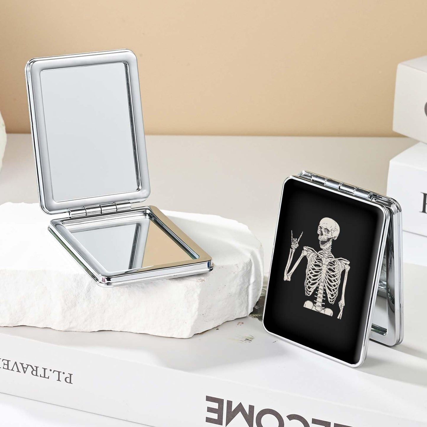 dcdcee Pocket Mirror, Small Travel Mirror with Magnification, Portable Double-Sided Magnifying Cosmetic Mirror for Daily (Skull)