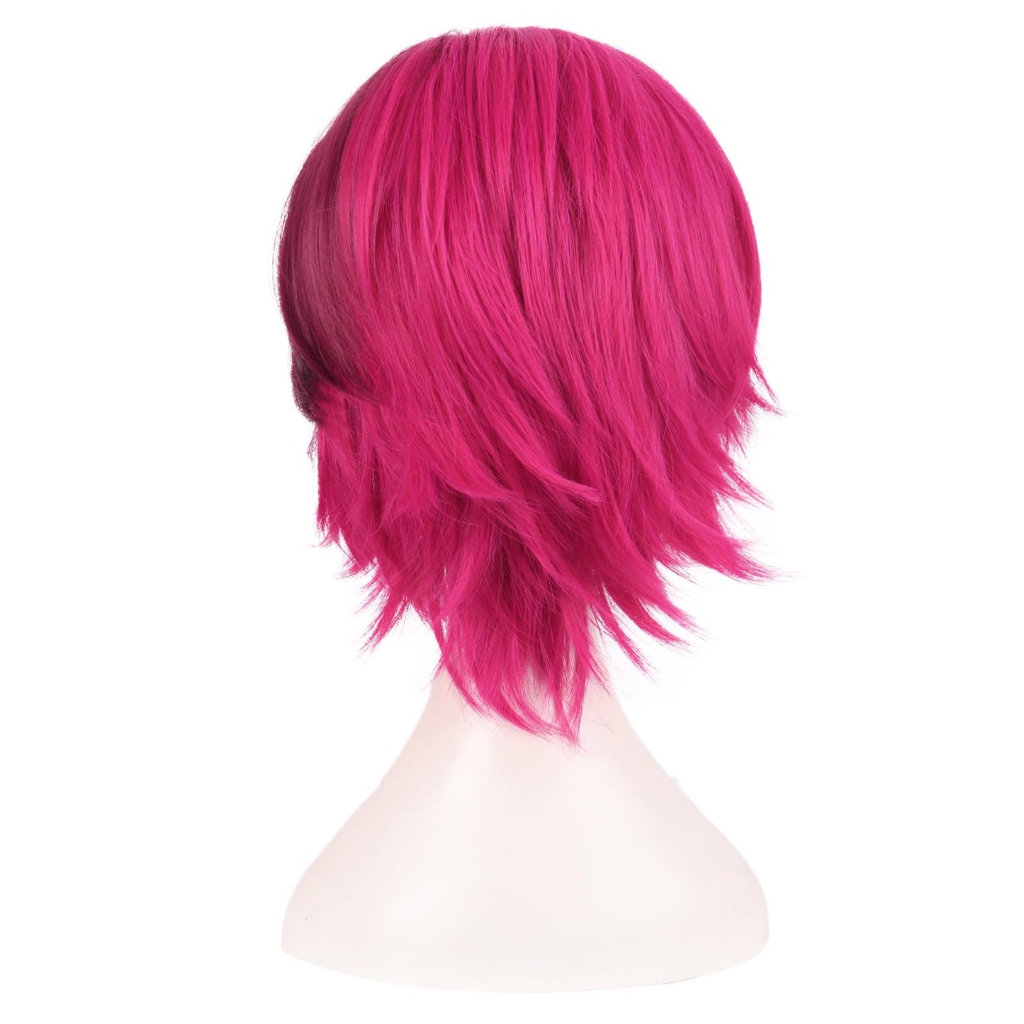 MapofBeauty 14 Inch/35 cm Cosplay Anime Short Synthetic Layered Bob Wavy Wigs Curly Hair for Party (Hot Pink/Purple Red)