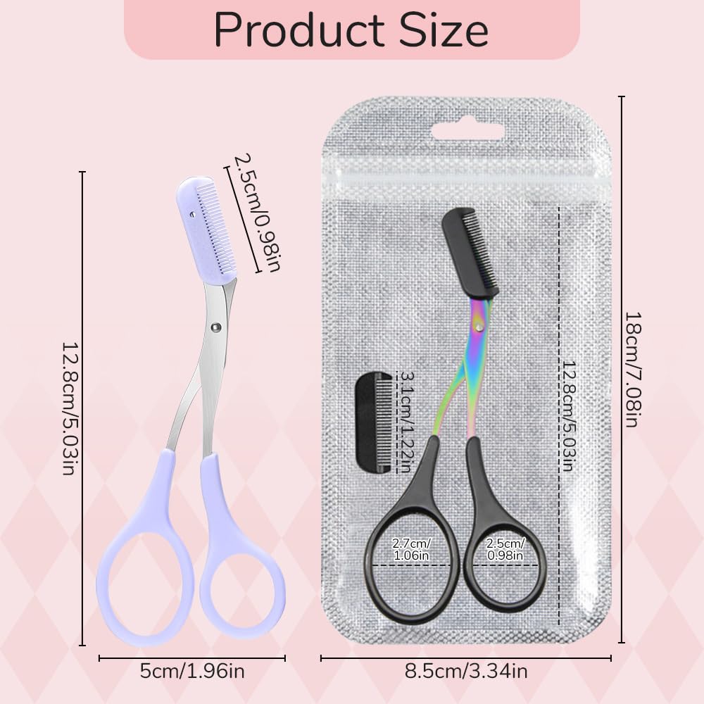 hoehew Eyebrow Trimmer Scissor, 2024 New Eyebrow Scissors with Comb Precision Eyebrow Trimming Scissors, Non-Slip Eyebrow Cutter Hair Removal Eyebrow Scissors Makeup Tool (3PC A)