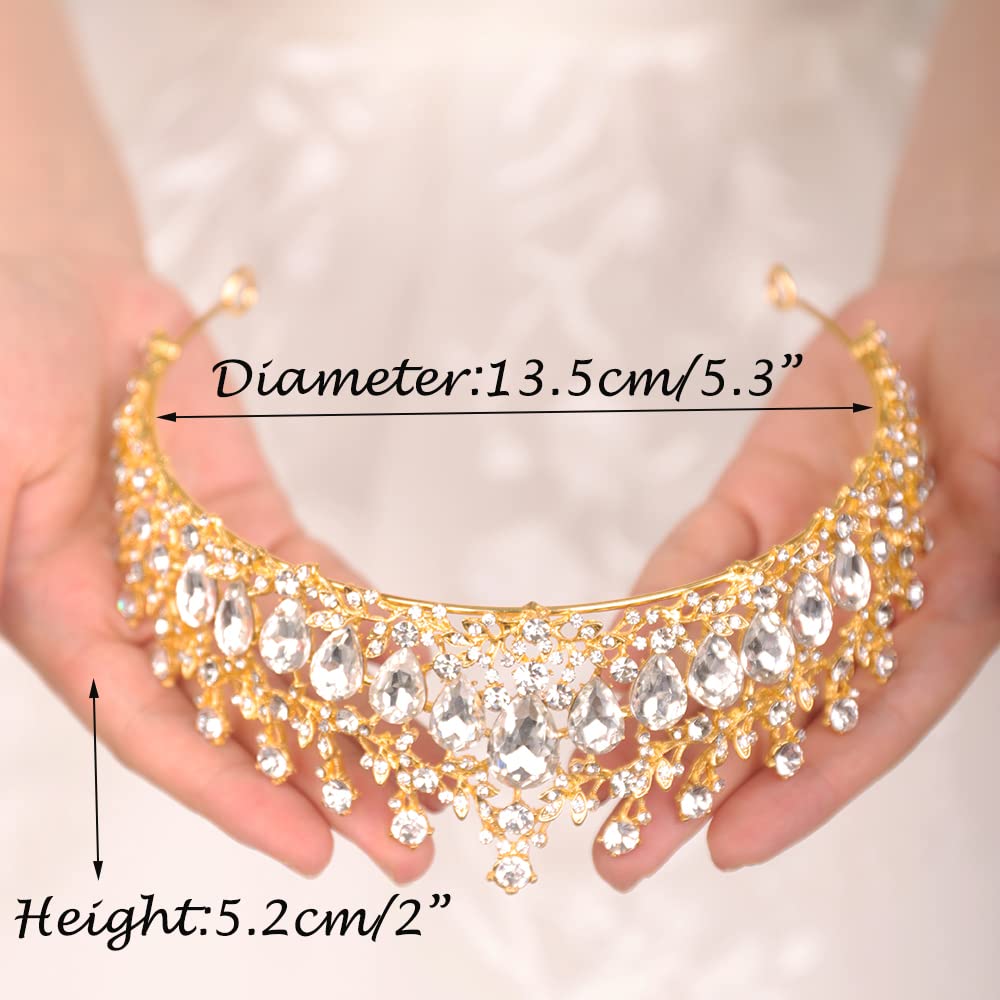 JWICOS Gold Crystal Tiara and Crown for Women Elegant Queen Tiara for Girls Wedding Tiara Headband for Brides Prom Party Pageant (Gold)