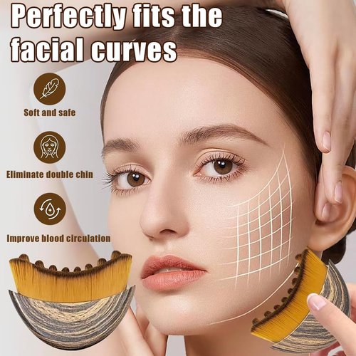 Lymphatic Contour Face Brush and Manual Face Massage Tool, Soft Bristles Jawline Contouring Massager for Skin Depuffing, 3 Pack