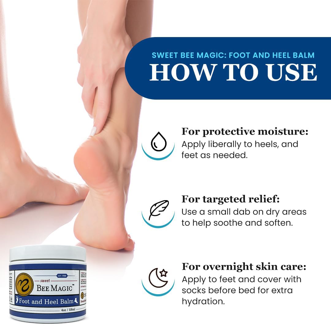 Sweet Bee Naturals Organic Foot Balm - Intensive Moisturizing Treatment for Dry Cracked Feet - 4 OZ Jar