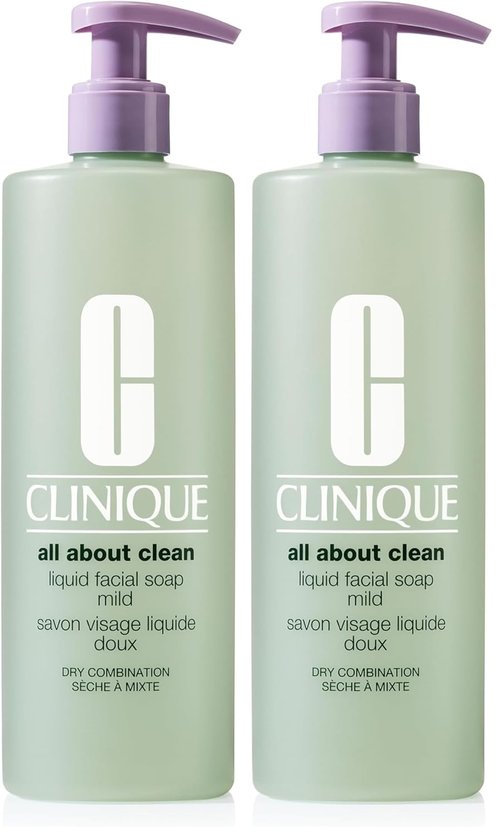 Clinique 3-Step Gentle Facial Cleanser - Liquid Face Wash for Dry Combination Skin | 13.5 Fl Oz (Pack of 2)