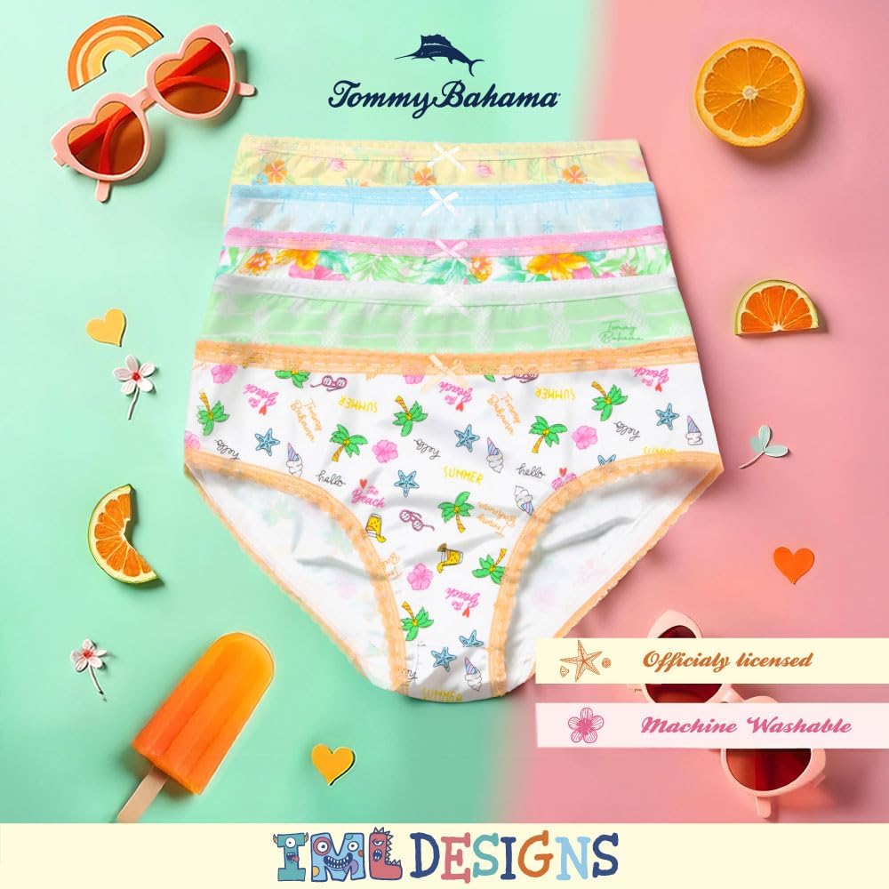 Tommy Bahama Girls Cotton Briefs - Tagless 5-Pack Panties for Kids & Toddlers | Comfortable Fit