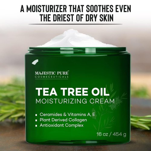 Majestic Pure Tea Tree Oil Moisturizing Cream - Nourishing Body, Foot & Face Lotion - Enriched with Ceramides & Vegan Collagen - Ideal for Dry & Oily Skin - 16 oz